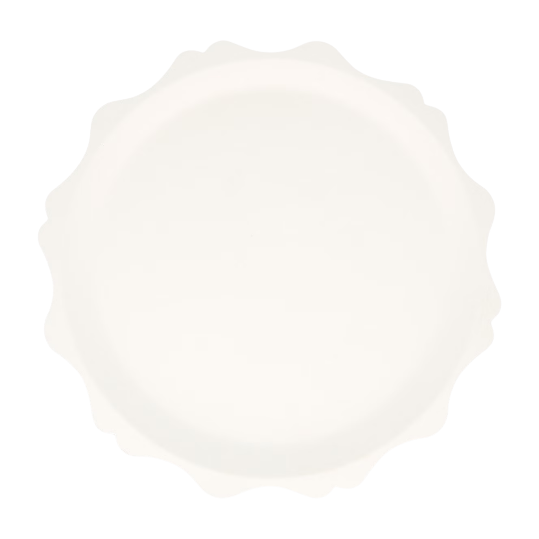 White scalloped round plate elegant design from Parte Haus party supply store in Bethesda Maryland