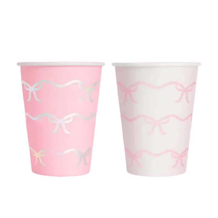 Pink and White Bow Tie Matte Paper Cups