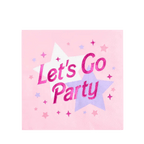 Pink Let's Go Party napkin with stars birthday theme from Parte Haus party supply store in Bethesda MD.