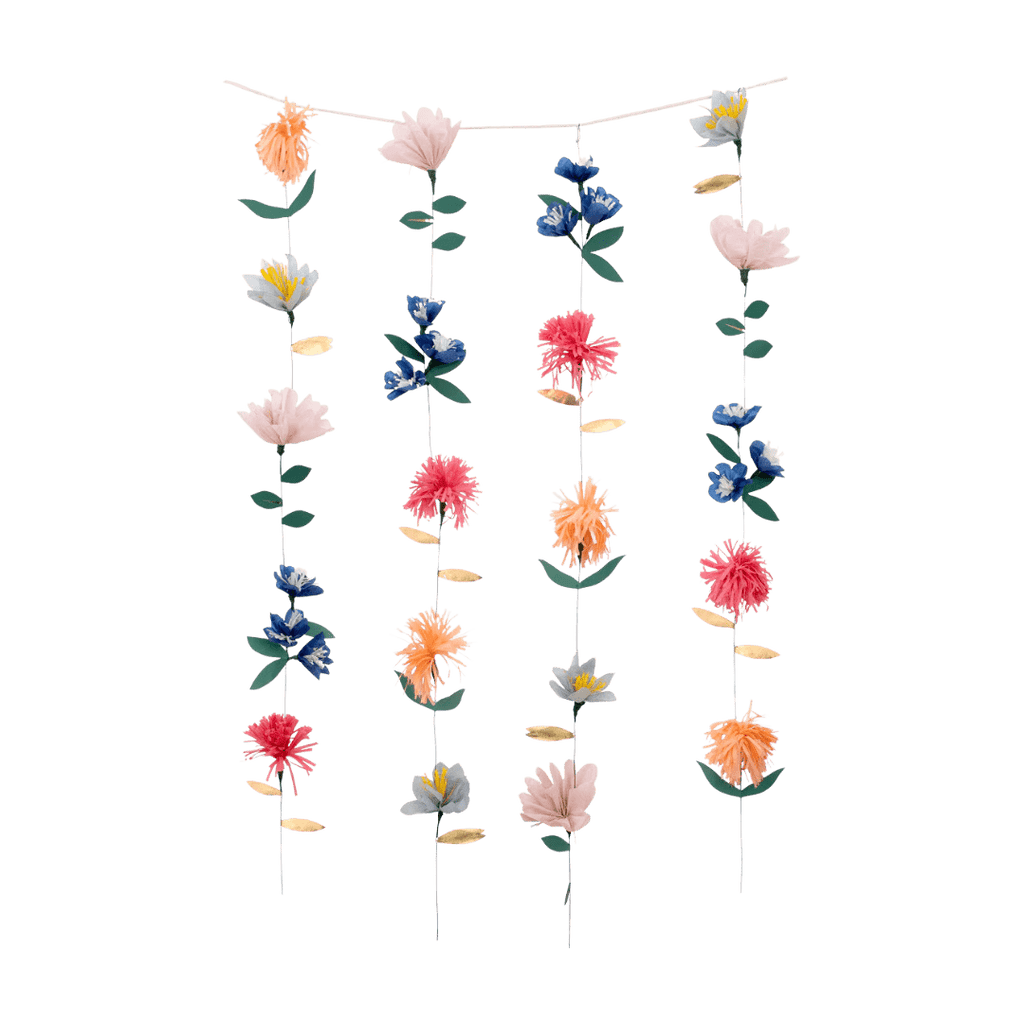 multicolor flower garland hanging floral decoration for spring celebration from Parte Haus party supply store in Bethesda MD