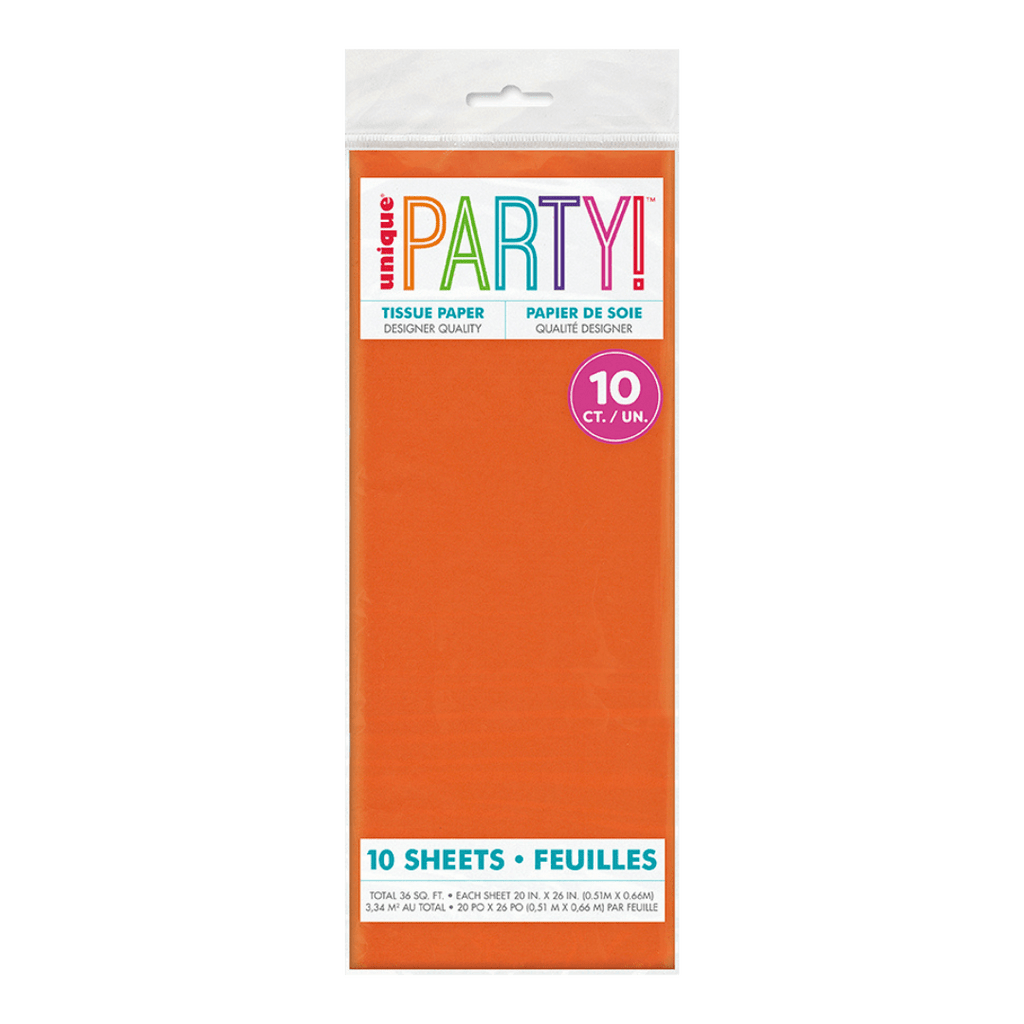Orange tissue paper pack for birthdays from Parte Haus party supply store in Bethesda Maryland