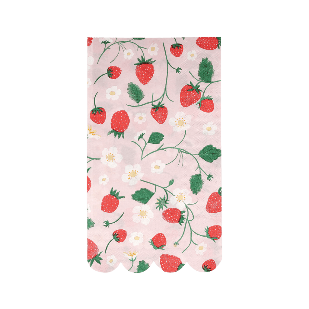 Pink strawberry napkin with white flowers for spring celebration from Parte Haus party supply store in Bethesda Maryland