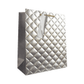 Silver gift bag with quilted diamond texture for celebrations from Parte Haus party supply store in Bethesda MD