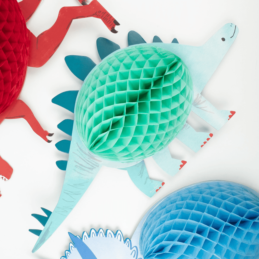 Aqua dinosaur paper decoration for kids birthday theme from Parte Haus party supply store in Bethesda Maryland