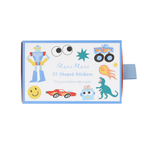 Multicolor shaped stickers box with robots cars dinosaurs from Parte Haus party supply store in Bethesda MD