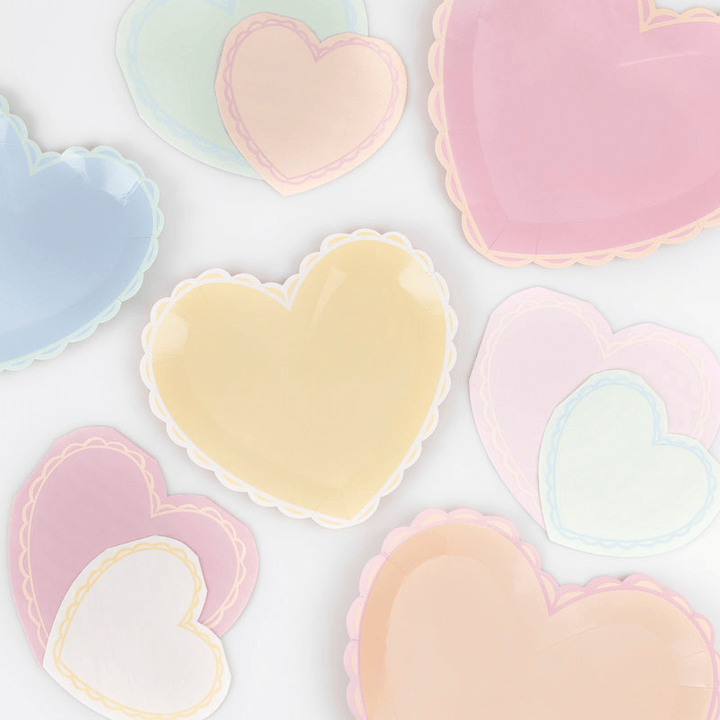 Pastel heart plates and napkins with scalloped edges birthday theme from Parte Haus party supply store in Bethesda MD