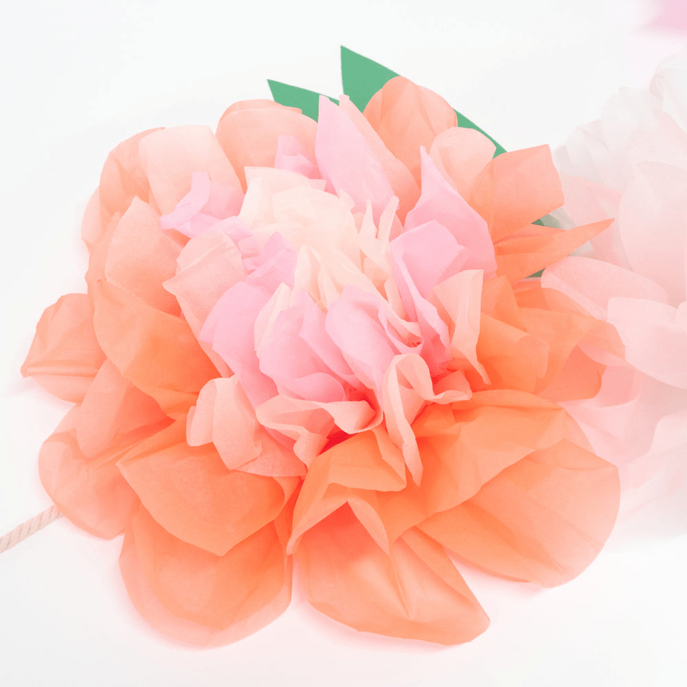 Peach and pink tissue paper flower large floral decor for spring celebrations from Parte Haus party supply store in Bethesda MD