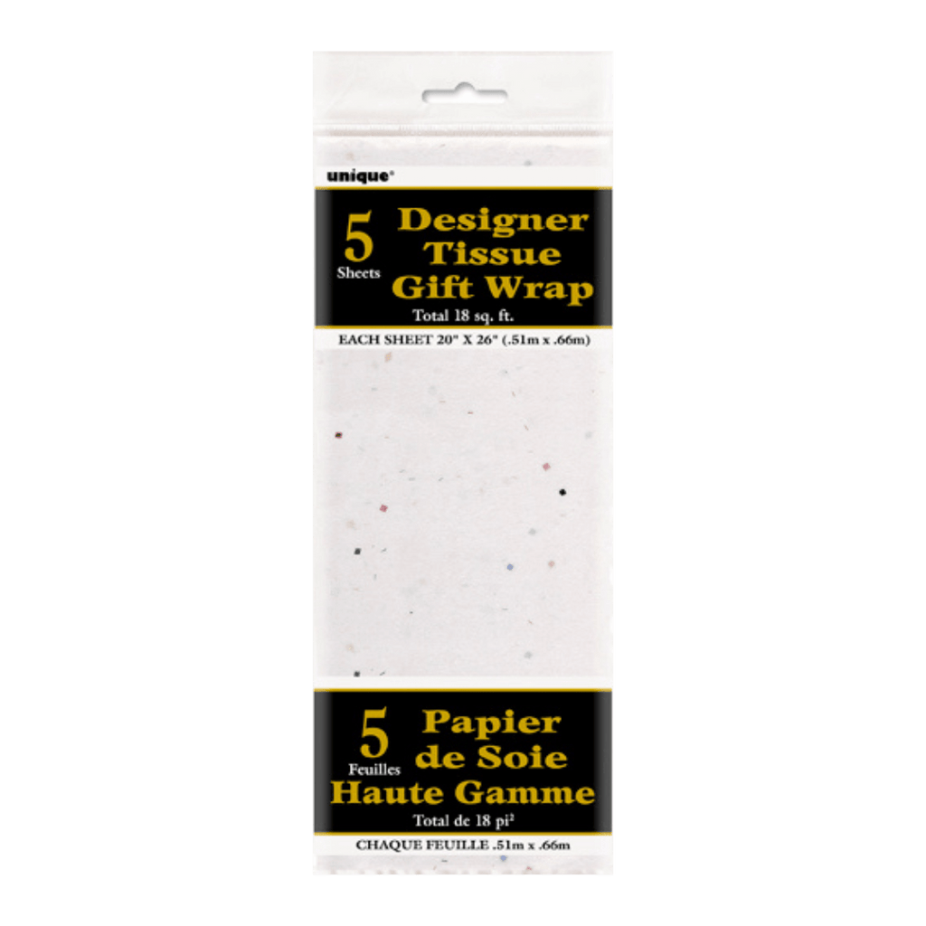 White designer tissue gift wrap with colorful speckles from Parte Haus party supply store in Bethesda, Maryland