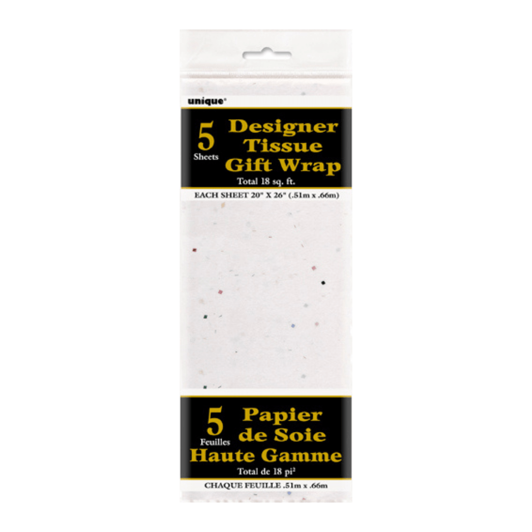 White designer tissue gift wrap with colorful speckles from Parte Haus party supply store in Bethesda, Maryland