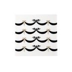 Black and white Halloween napkin with bats and gold bows from Parte Haus party supply store in Bethesda Maryland