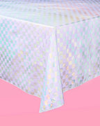 Iridescent checkered tablecloth modern decor for celebrations from Parte Haus party supply store in Bethesda Maryland