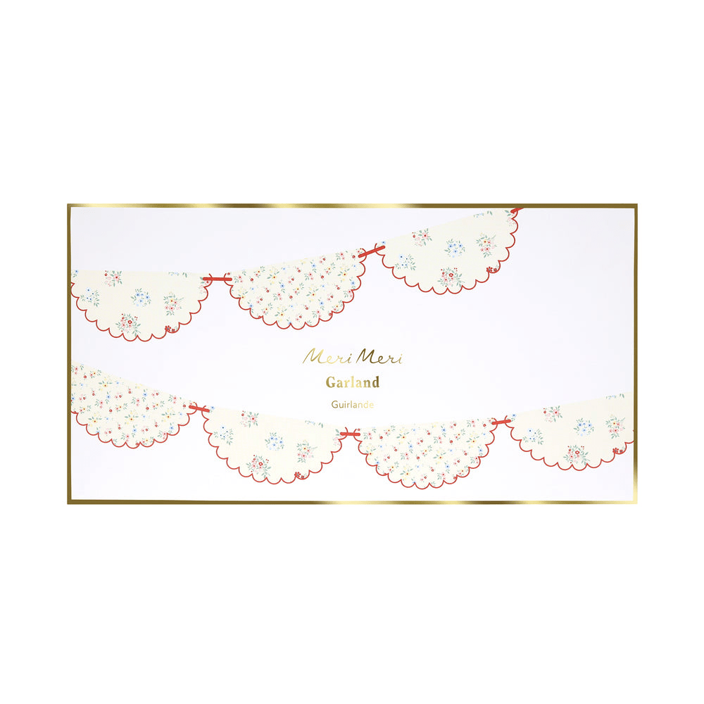 Floral garland scalloped paper bunting spring theme from Parte Haus party supply store in Bethesda Maryland
