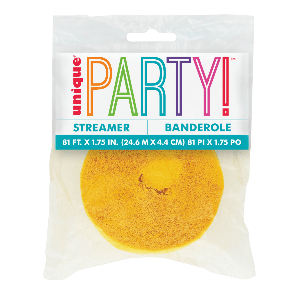 Yellow streamer roll for birthday celebration from Parte Haus party supply store in Bethesda Maryland