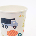 White construction truck paper cup with traffic theme from Parte Haus party supply store in Bethesda MD