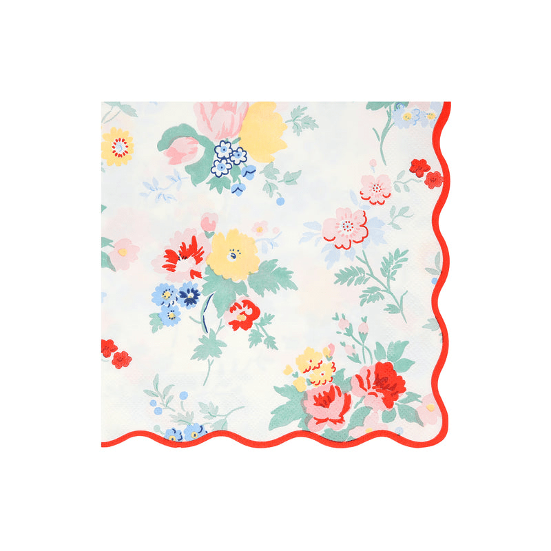 Multicolor floral napkin with scalloped edge for spring celebration from Parte Haus party supply store in Bethesda MD
