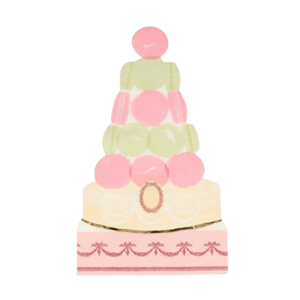 Pink and green cake shaped card with elegant design birthday theme from Parte Haus party supply store in Bethesda MD.