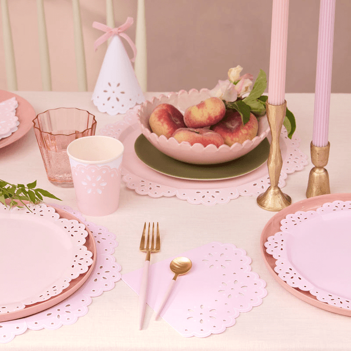 Pink and Peach Broderie Anglaise Lace Dinner Plates