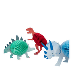Green red and blue dinosaur honeycomb decoration for kids dinosaur birthday from Parte Haus party supply store in Bethesda Maryland