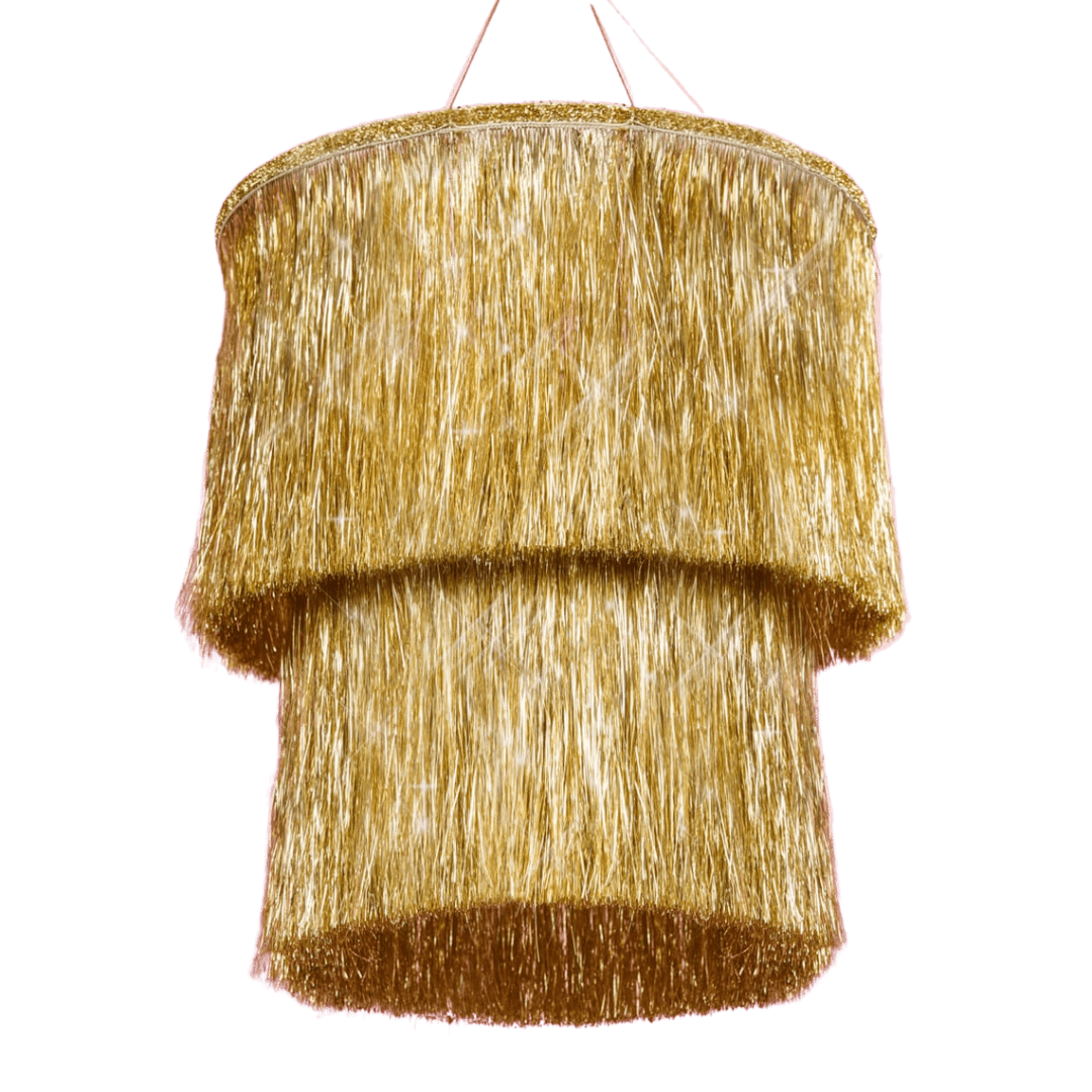Gold fringe chandelier piñata hanging decor birthday from Parte Haus party supply store in Bethesda Maryland