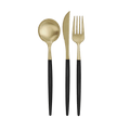 Gold and black cutlery set modern utensils for dinner parties from Parte Haus party supply store in Bethesda MD.