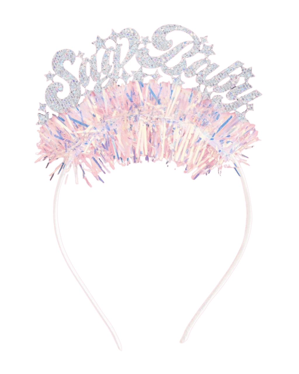 Pink glitter Save Baby headband tiara for baby shower from Parte Haus party supply store in Bethesda Maryland