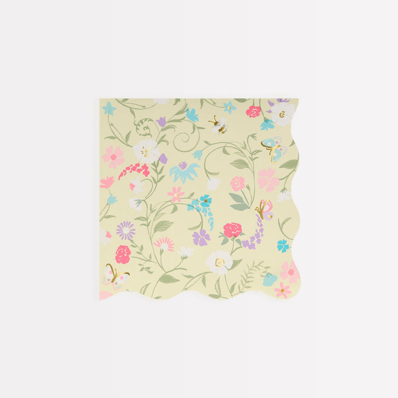 Pastel floral paper napkin with butterflies for spring theme from Parte Haus party supply store in Bethesda Maryland