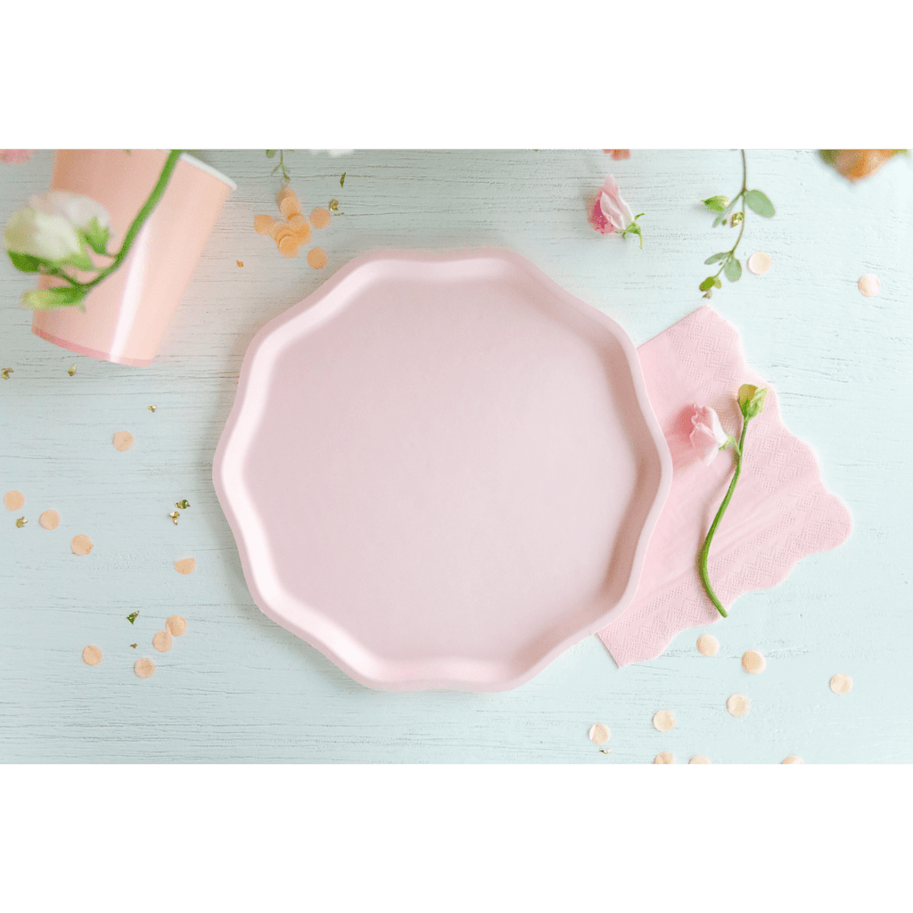 Light pink plate scalloped edges with floral decor for spring event from Parte Haus party supply store in Bethesda MD