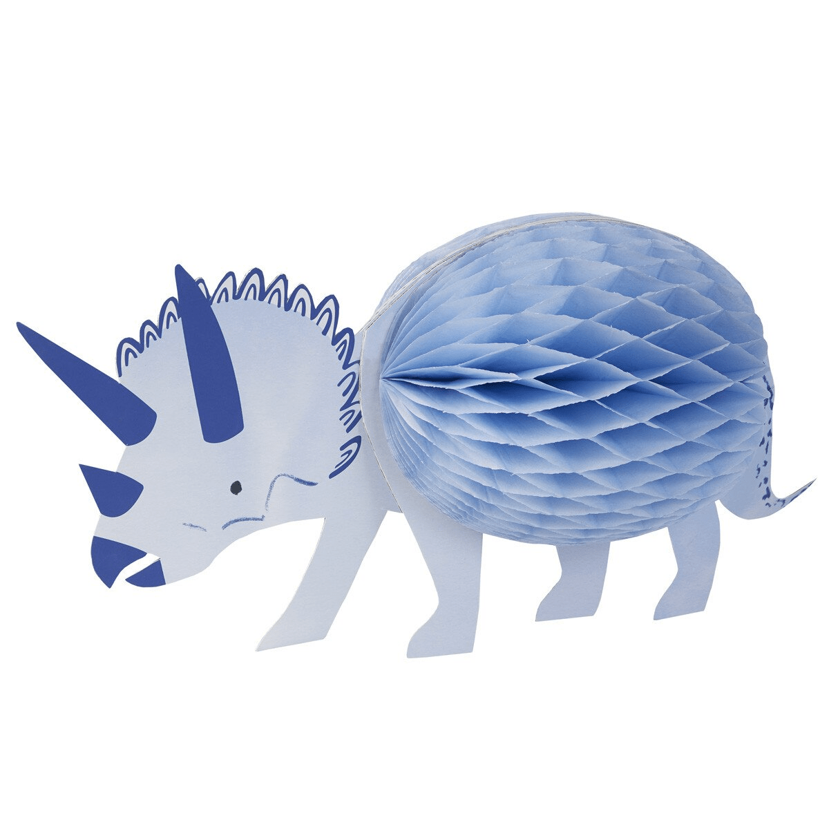Blue triceratops dinosaur paper decoration for kids birthday from Parte Haus party supply store in Bethesda MD