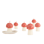 Red mushroom candle whimsical decor woodland theme from Parte Haus party supply store in Bethesda, MD.