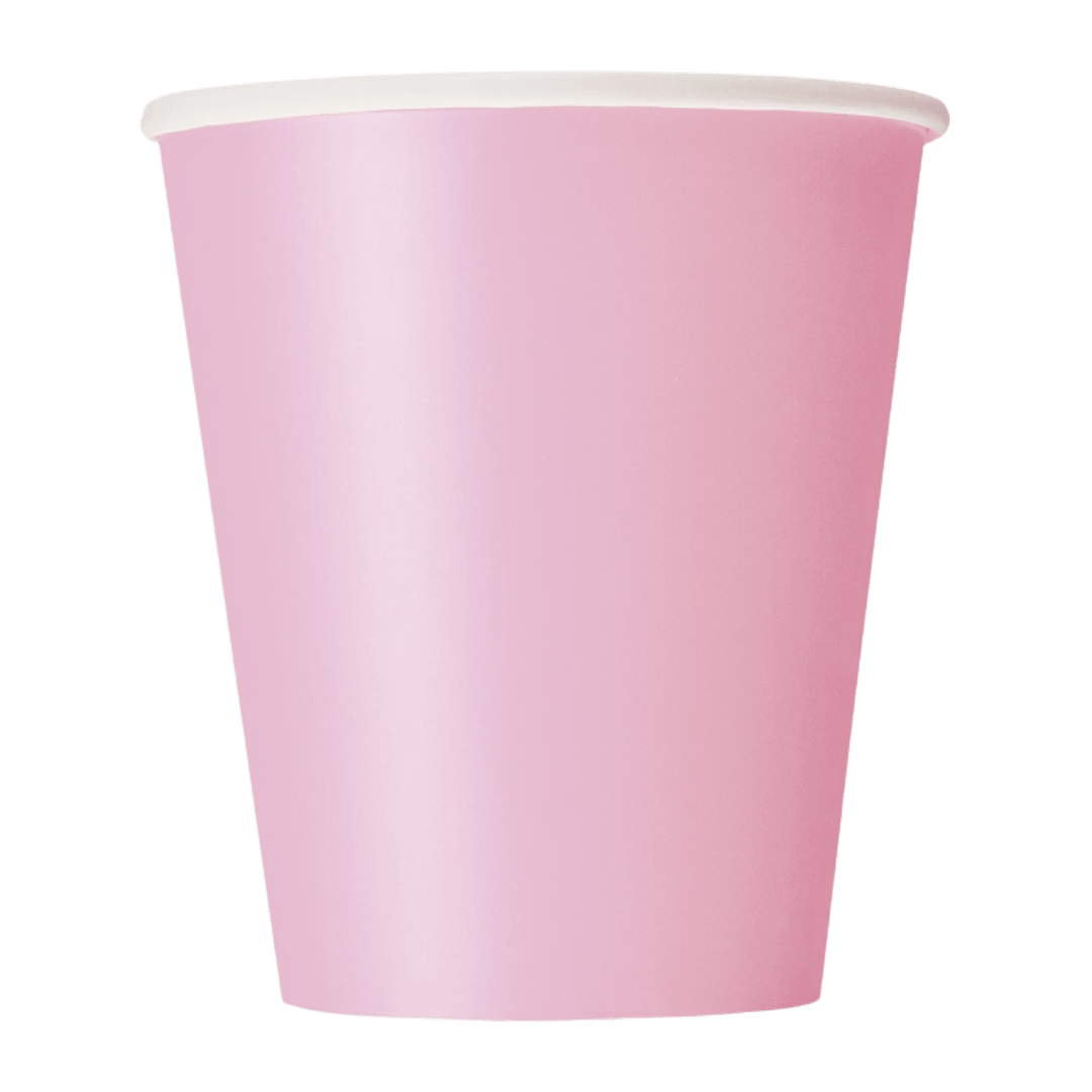 Pink paper cup with simple design for birthday from Parte Haus party supply store in Bethesda MD.