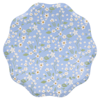 blue floral scalloped plate with white and yellow flowers spring theme from Parte Haus party supply store in Bethesda MD