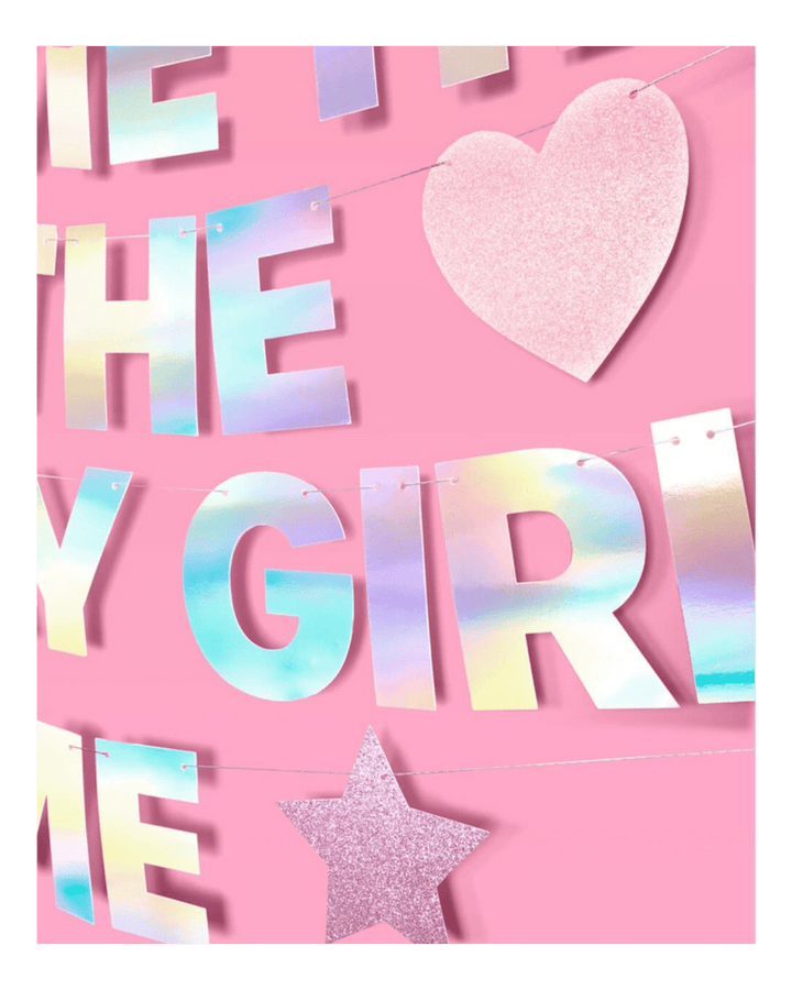 Iridescent "It's Me Hi I'm The Birthday Girl it's Me" Foil Banner