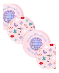 Pink disco themed paper plates with butterfly lips and glitter designs birthday from Parte Haus party supply store in Bethesda MD