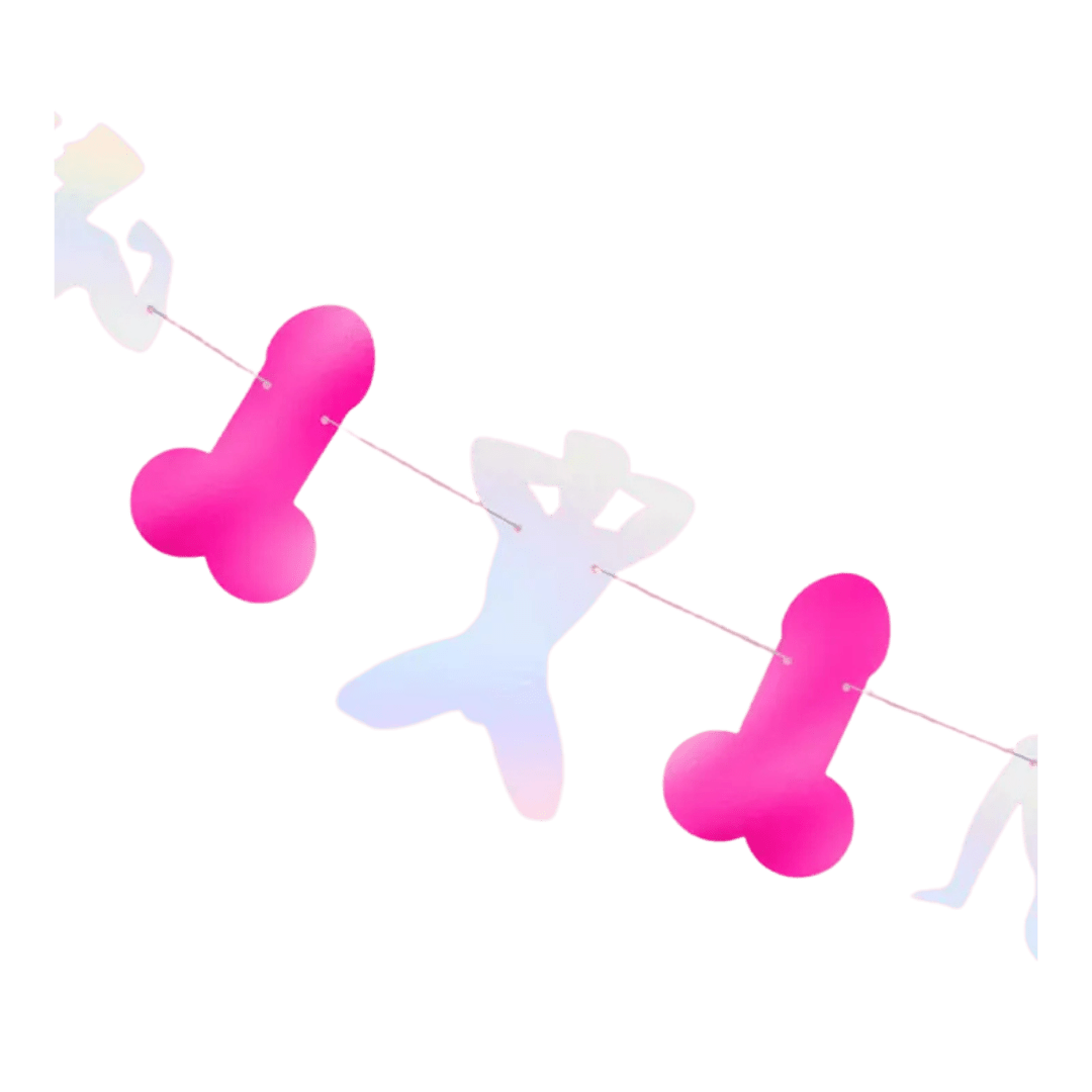 Pink and Iridescent Stripper Penis Banner