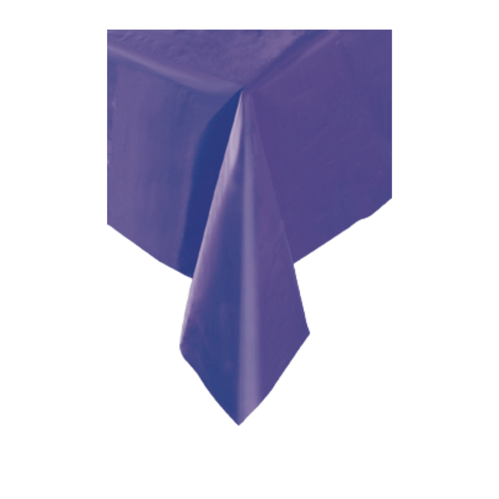 Purple table cover with smooth finish birthday theme from Parte Haus party supply store in Bethesda MD.