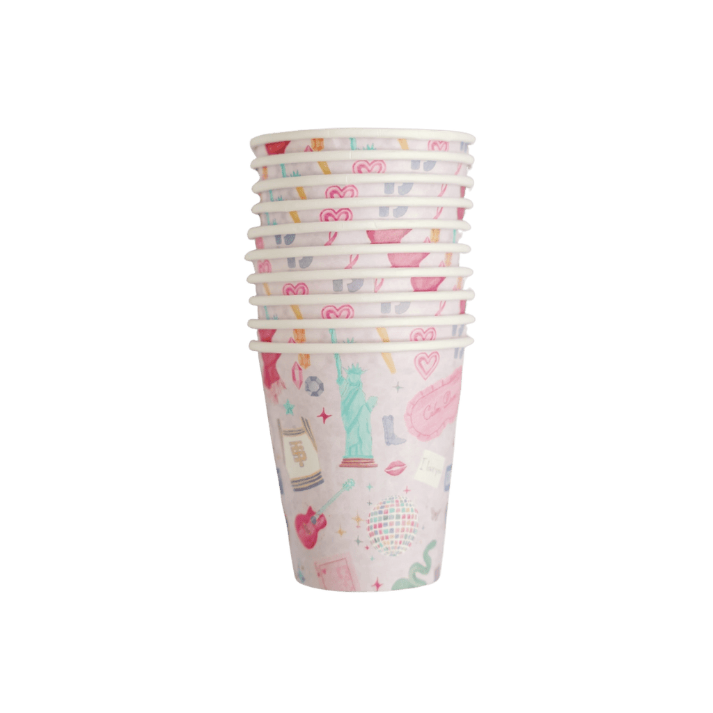 Pastel print paper cups with New York icons for celebration from Parte Haus party supply store in Bethesda Maryland