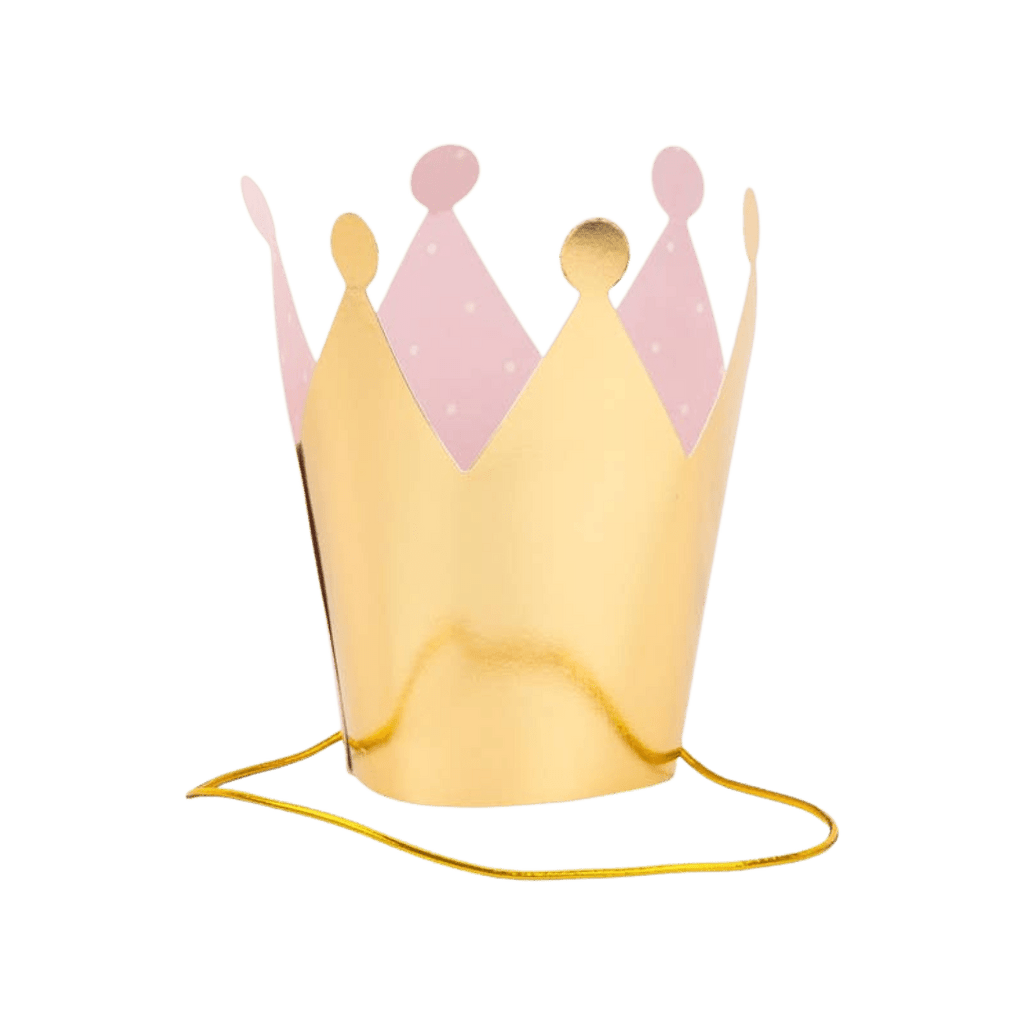 Gold pink crown hat for birthday celebration from Parte Haus party supply store in Bethesda Maryland