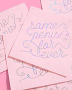 Pink bachelorette napkin with fun handwritten text from Parte Haus party supply store in Bethesda MD