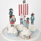 Colorful pirate cupcake toppers with striped sails for pirate birthday from Parte Haus party supply store in Bethesda MD