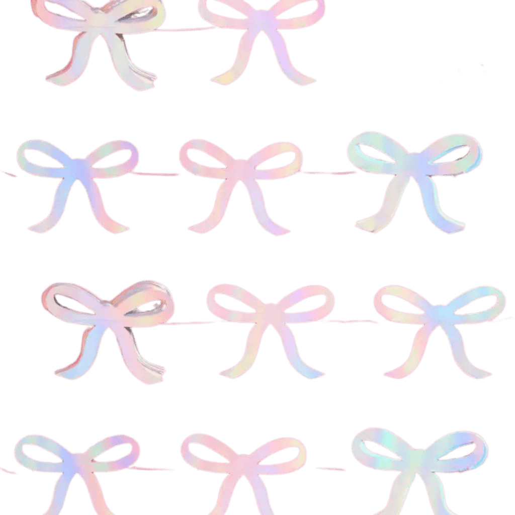 Iridescent bow garland pastel string decoration birthday from Parte Haus party supply store in Bethesda Maryland