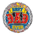 Silver and red foil balloon with Best Dad Ever and flame design for Father's Day from Parte Haus party supply store in Bethesda Maryland