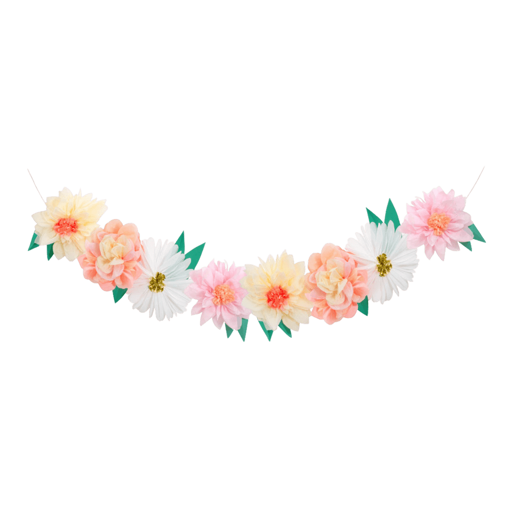 Pastel floral garland with paper flowers for spring from Parte Haus party supply store in Bethesda Maryland
