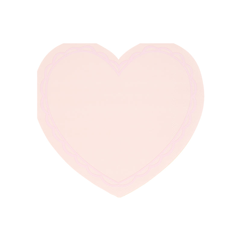 Pink heart shaped paper napkin with scalloped edge for Valentine's Day from Parte Haus party supply store in Bethesda Maryland