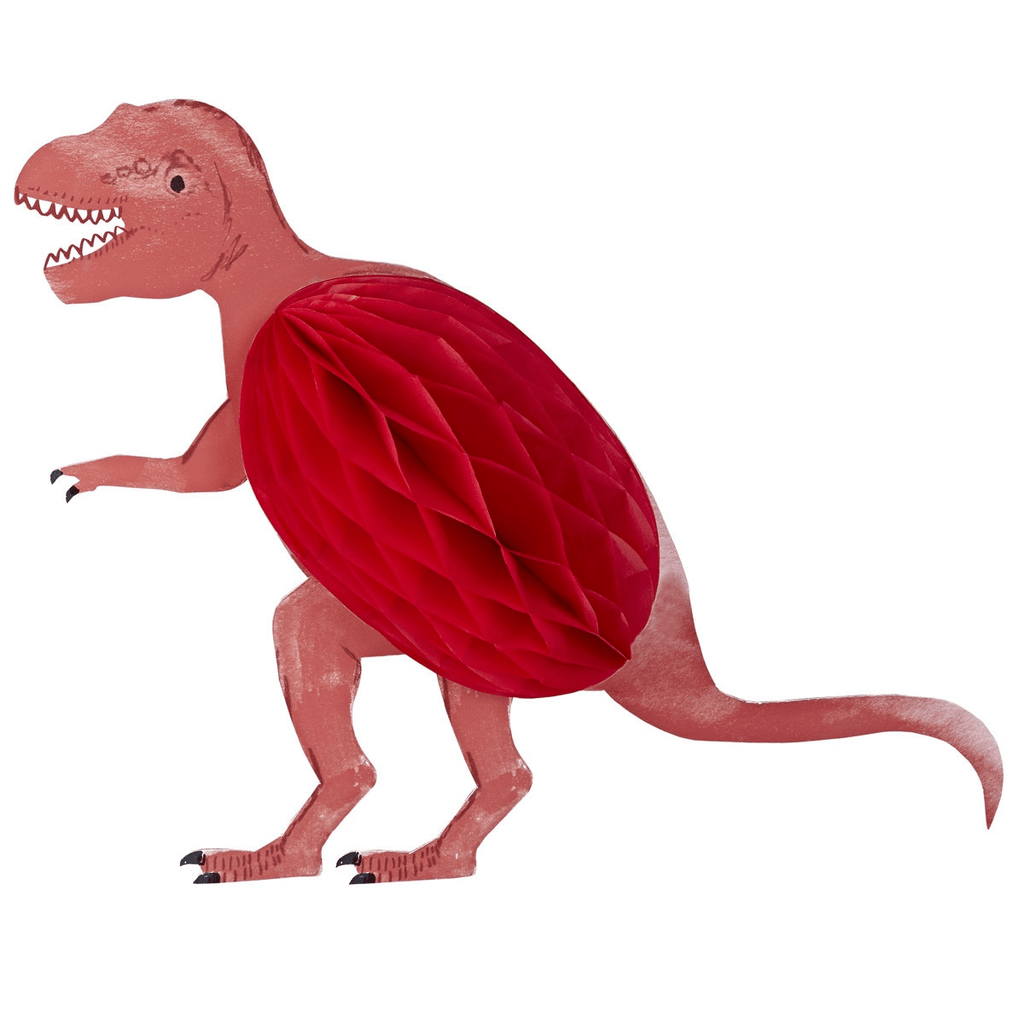 Red dinosaur honeycomb decoration kids birthday theme from Parte Haus party supply store in Bethesda Maryland