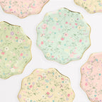 Pastel floral plates with scalloped edges for garden party theme from Parte Haus party supply store in Bethesda MD