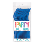 Blue plastic forks in a clear 18 pack for birthdays from Parte Haus party supply store in Bethesda Maryland