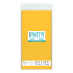 Yellow plastic tablecover packaged for classic celebration from Parte Haus party supply store in Bethesda Maryland