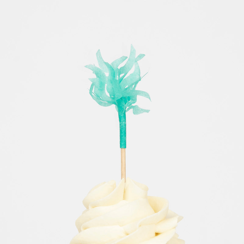 Teal cupcake topper with frilled paper festive detail from Parte Haus party supply store in Bethesda Maryland