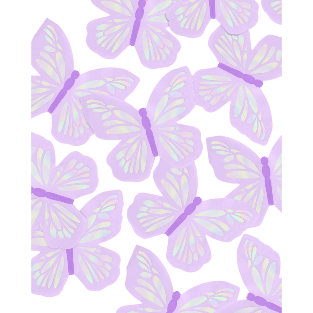 Pastel purple butterfly cutouts with iridescent wings birthday theme from Parte Haus party supply store in Bethesda MD