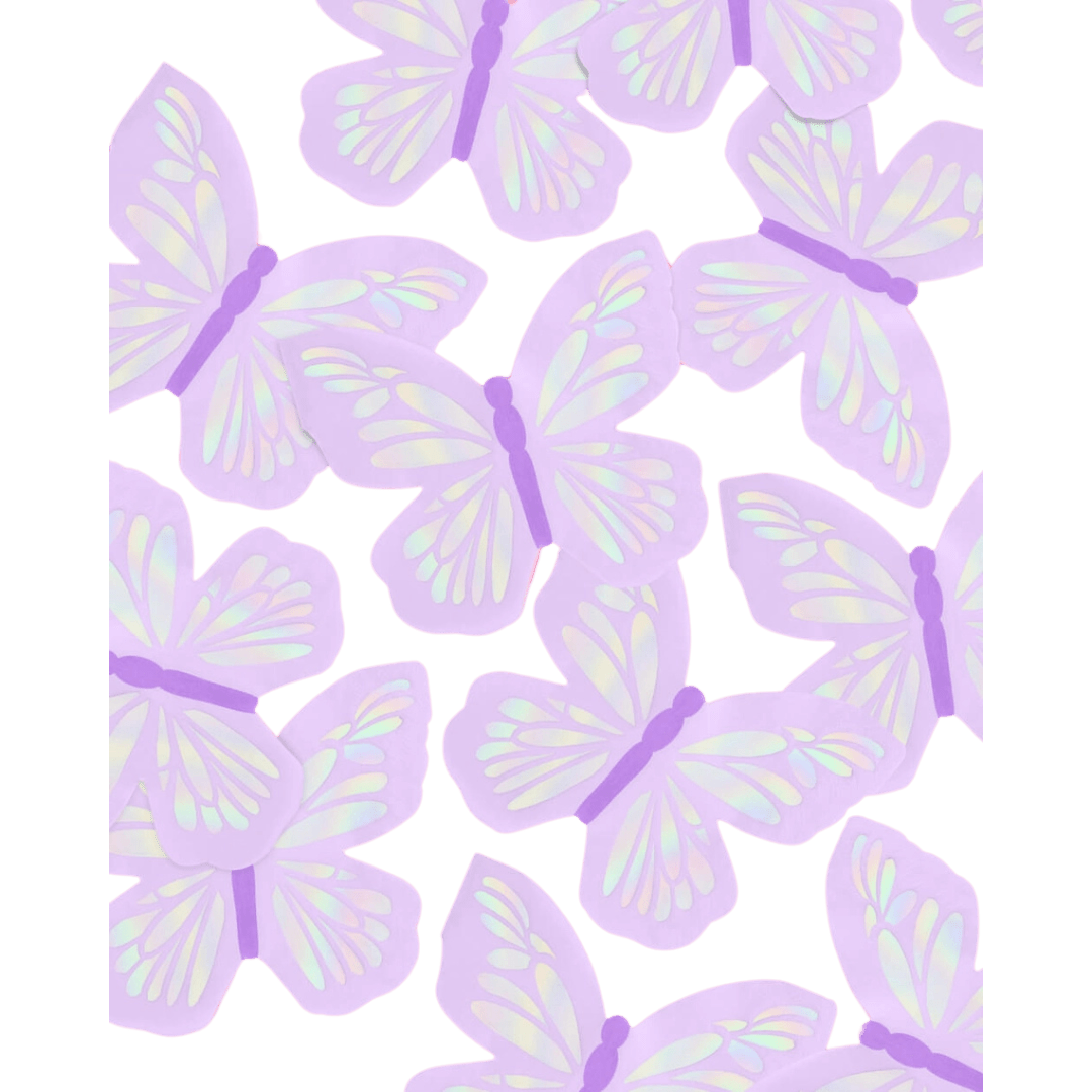 Pastel purple butterfly cutouts with iridescent wings birthday theme from Parte Haus party supply store in Bethesda MD